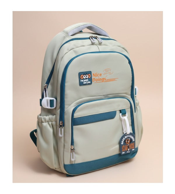 Premium Green School Bag & Travel Backpack – 18-Inch “Nice Doings” Multi-Pocket Backpack
