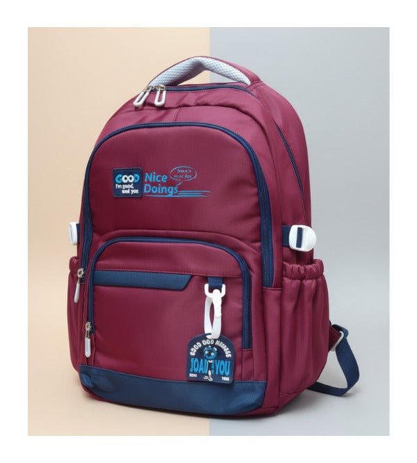 Premium Maroon School Bag & Travel Backpack – 18-Inch “Nice Doings” Multi-Pocket Bag