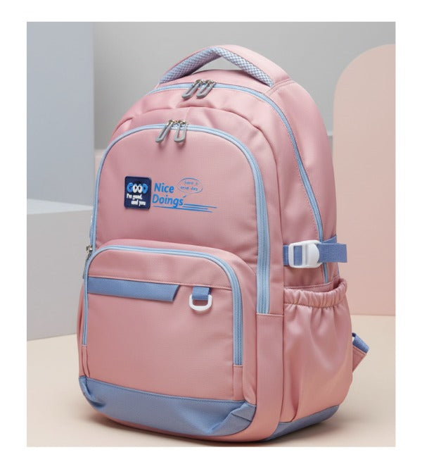 Premium Pink School Bag & Travel Backpack – 18-Inch “Nice Doings” Stylish Backpack