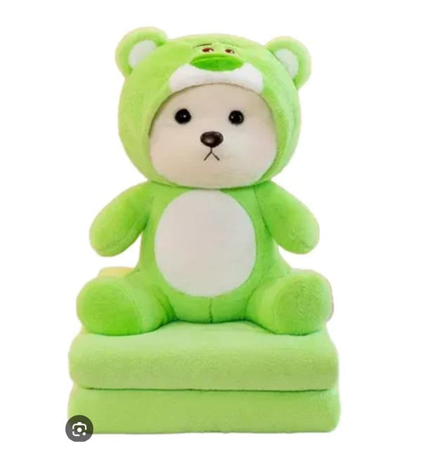 Stuffed Bear Plush Toy with Blanket Inside – 16 Inch Teddy Bear | Green & Purple (C-24)