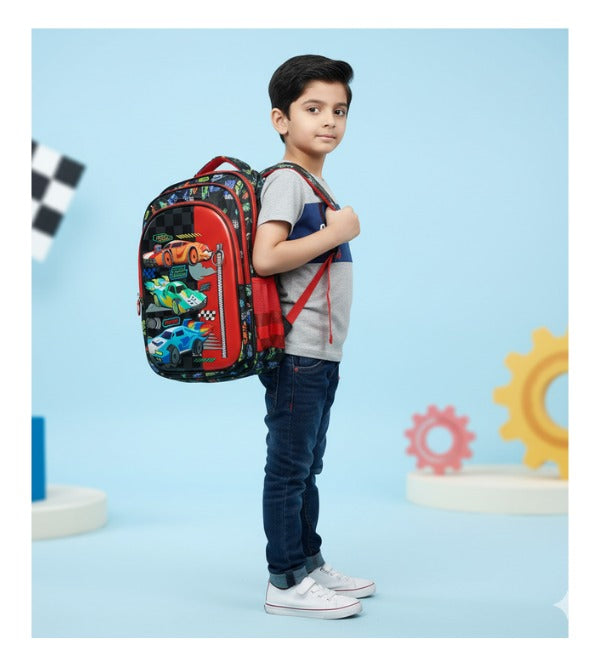 Racing Cars 3D School Bag – Large 17 Inch | Durable & Spacious Backpack for Boys | Grade 3 and 4 (1707)