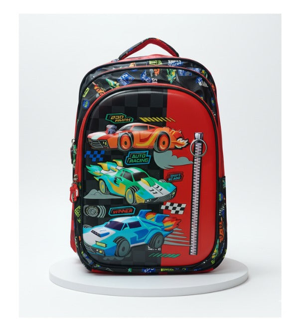 Racing Cars 3D School Bag – Large 17 Inch | Durable & Spacious Backpack for Boys | Grade 3 and 4 (1707)