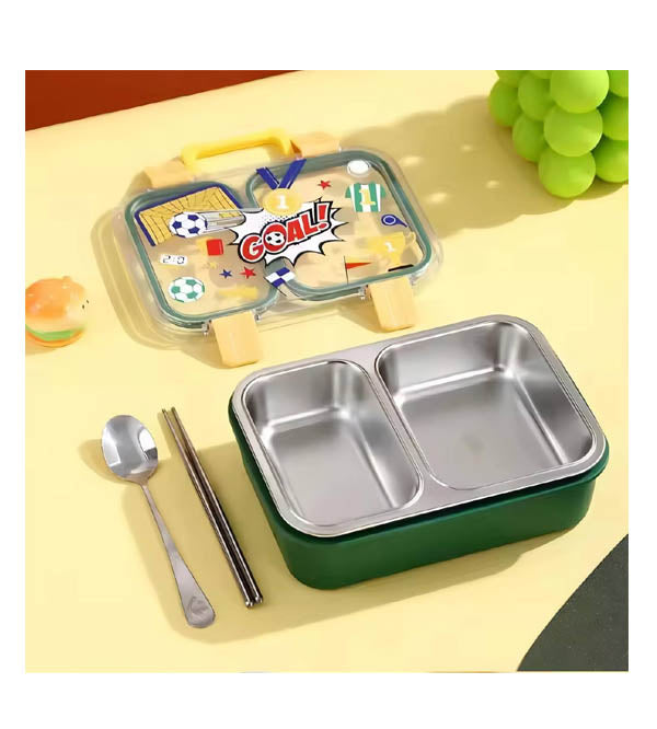 Soccer Theme Stainless Steel Lunch Box for Kids – 2 Sealed Portions | 700ml | With Spoon & Chopsticks (LX-7155)