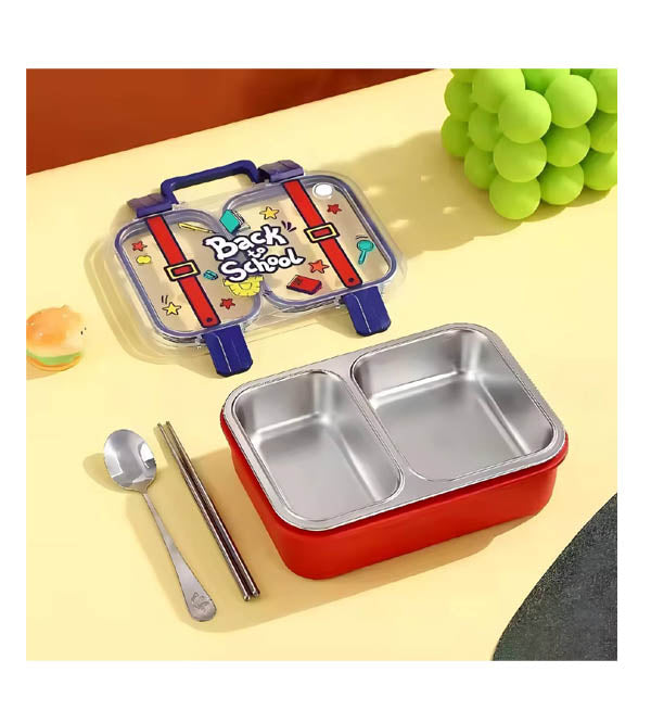 Back to School Stainless Steel Lunch Box for Kids – 2 Sealed Portions | 700ml | With Spoon & Chopsticks (LX-7155)
