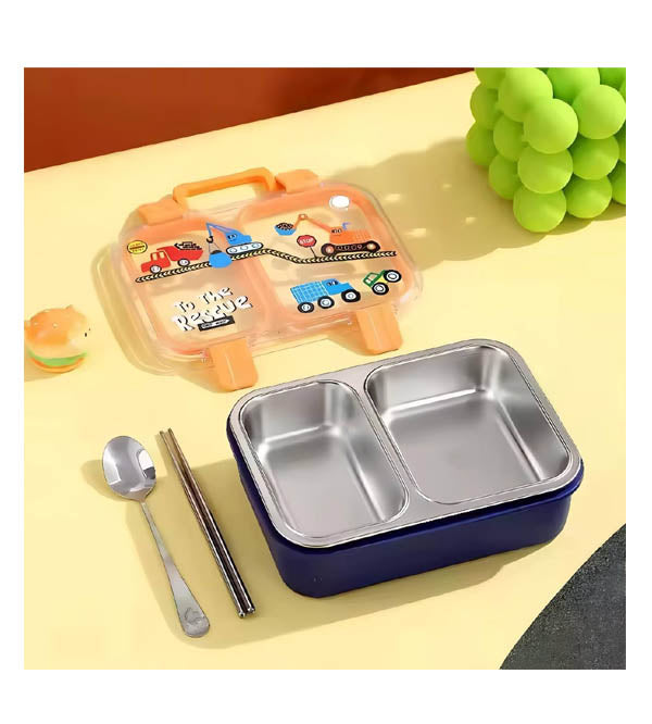 Rescue Car Stainless Steel Lunch Box for Kids – 2 Sealed Portions | 700ml | With Spoon & Chopsticks (LX-7155)