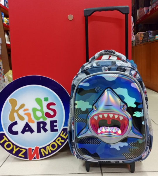 Shark 3D Kids School Trolley Bag – 14 Inch, Lightweight & Durable – For KG 1, KG 2 & Grade 1 (82014T)