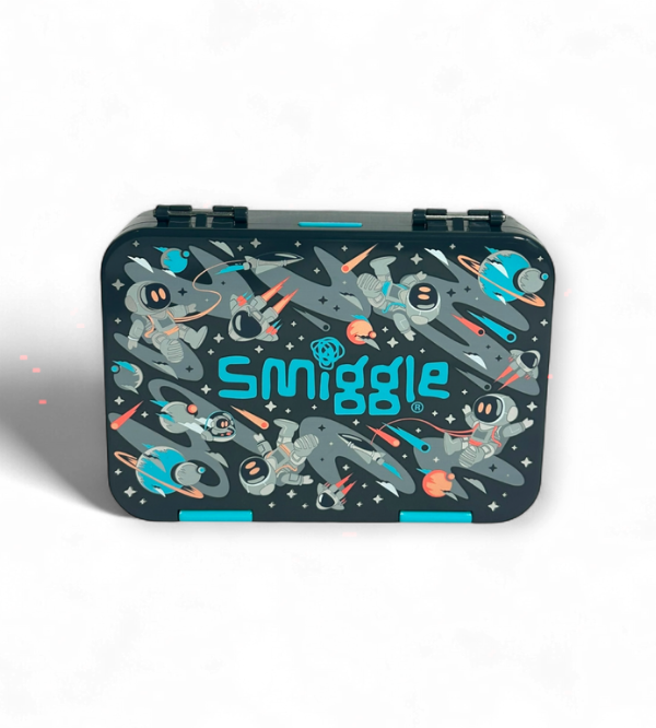 Smiggle Astronaut Space World Medium Bento Lunch Box for Kids – Grey, BPA-Free & Eco-Friendly