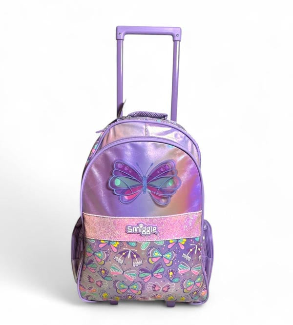 Smiggle Butterfly 3D School Trolley Bag with Light Up Wheels – Grade 2 to 5, Spacious & Durable