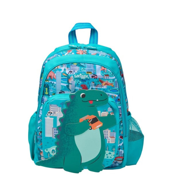 Smiggle Dinosaur Junior Kids Backpack – 14 Inch School & Travel Bag with Water Bottle Pockets (327015)