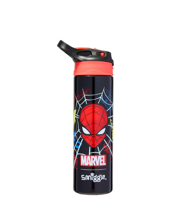 Marvel Spider Man Kids Water Bottle 680ml Black Push Button Straw Bo Marvel Spider Man Kids Water Bottle 680ml Black Push Button Straw Bo