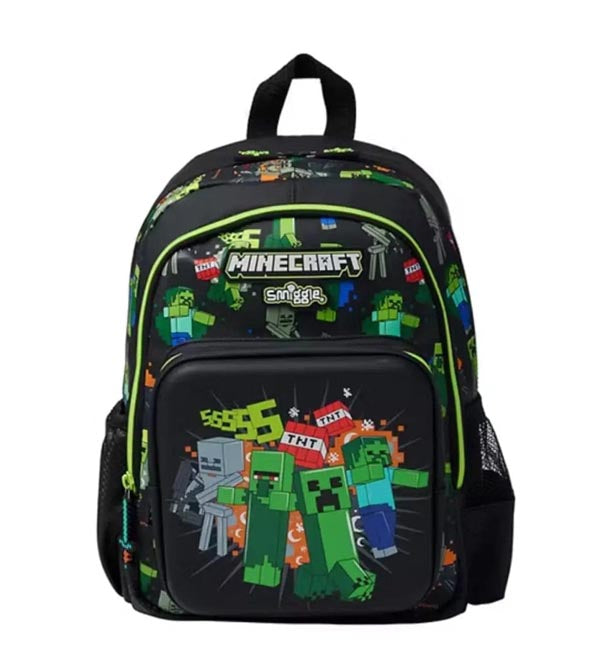 Smiggle Minecraft Kids Backpack – 14 Inch School & Travel Bag with Water Bottle Pockets (251946)