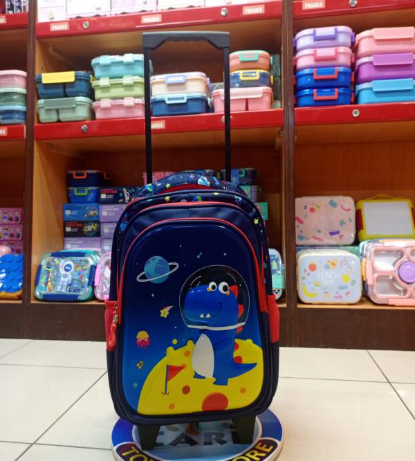 Space Dinosaur 3D School Trolley Bag for Kids | Grade 1 & 2 | Fun & Durable Space Dino Trolley Bag with Wheels | Pakistan Delivery (2368T)
