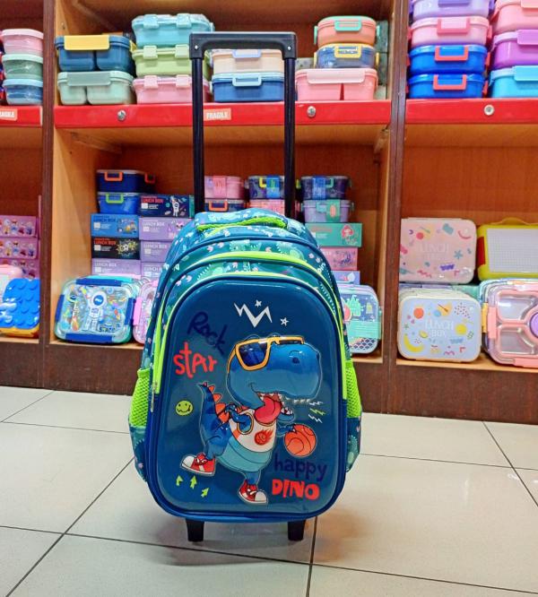 Happy Dino 3D School Trolley Bag for Kids | Grade 1 & 2 | Durable & Spacious Dinosaur Trolley Bag with Wheels | Pakistan Delivery (8316)
