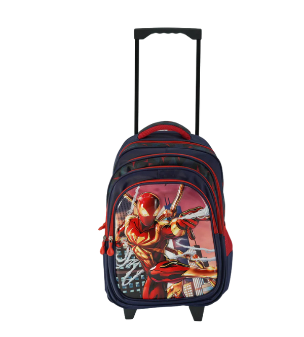 Spider-Man 3D School Trolley Bag – 18 Inches | Durable Kids Rolling Backpack for Grade 3 to 6 | Multi-Compartment Superhero School Bag with 3 Wheels (2388T)