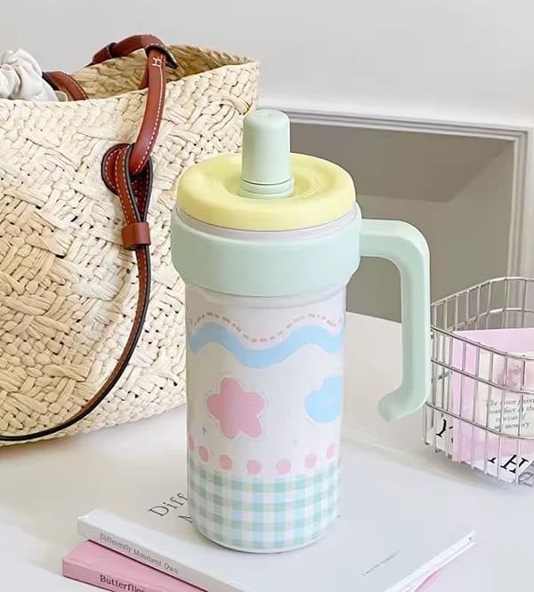 SUS 316 Stainless Steel Vacuum Mug / Tumbler 1000ml with Covered Straw & Ice Storage – Sea Green