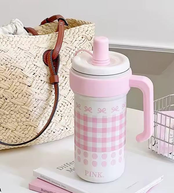 SUS 316 Stainless Steel Vacuum Mug / Tumbler 1000ml with Covered Straw & Ice Storage – Pink
