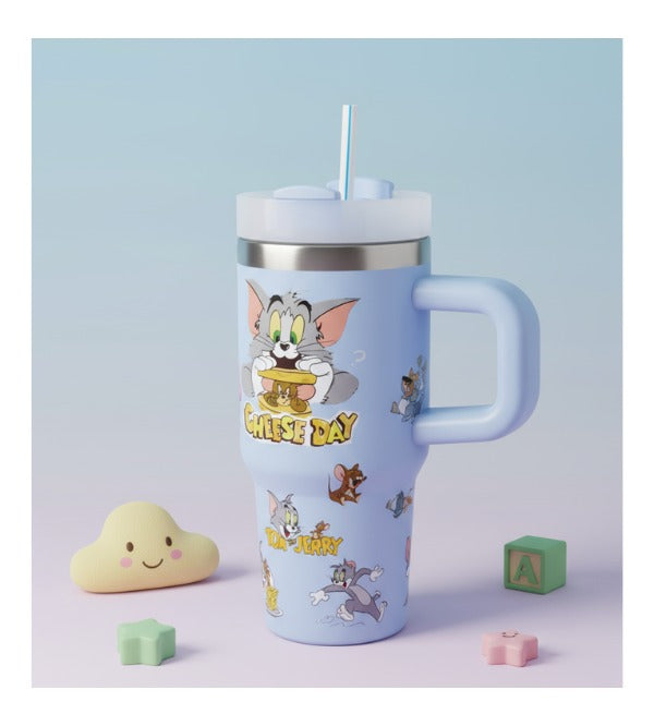 Tom & Jerry Insulated Tumbler with Handle & Straw – 20oz (590ml) Double-Wall Stainless Steel Cup for Boys (TS3370)
