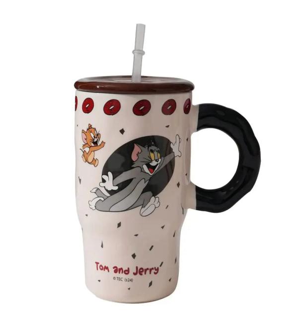 Tom and Jerry Ceramic Mug with Straw – Cartoon Fan Collectible (SJ7533-1)
