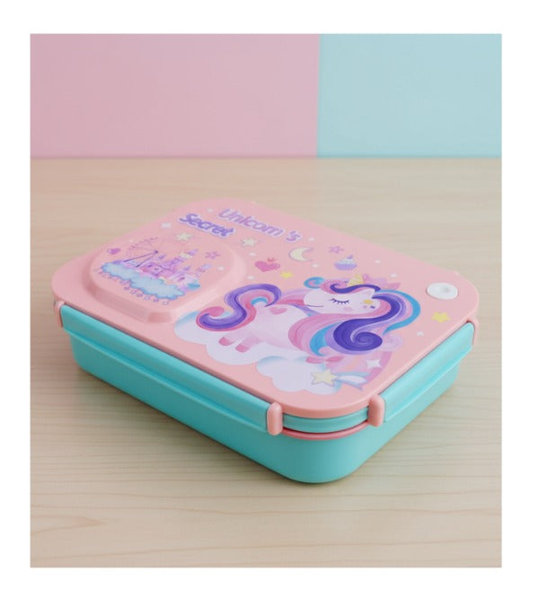 Unicorn Stainless Steel Lunch Box | 3 Portion Bento Box with Spoon, Chopsticks & Container (2659)