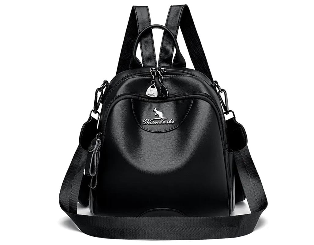 Kangaroo Women's Crossbody Bag Backpack 2023 New Versatile Real Leather Mini Headlayer Cowhide Small (Black)