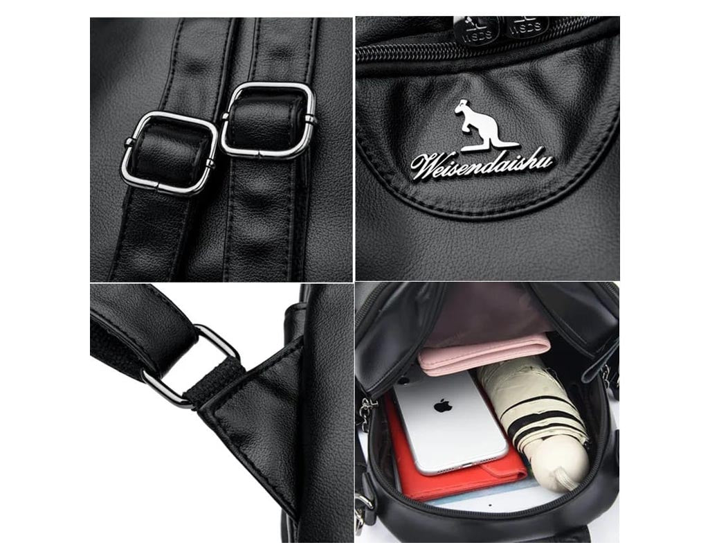 Kangaroo Women's Crossbody Bag Backpack 2023 New Versatile Real Leather Mini Headlayer Cowhide Small (Black)