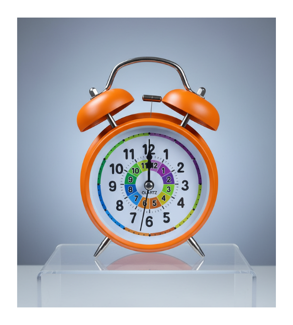 Bright Orange Twin Bell Alarm Clock for Kids – Colorful Learning Timepiece with Loud Ring