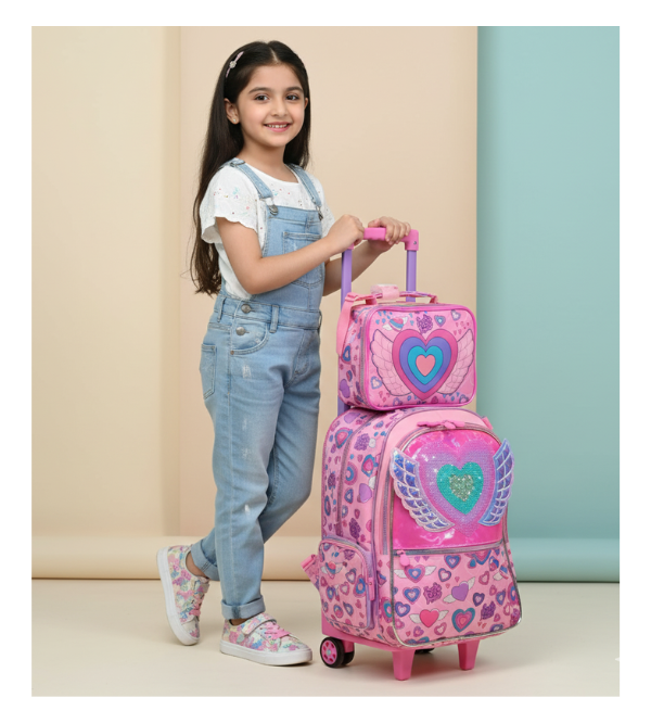 Vest Brand Hearts Trolley School Bag Set with Matching Insulated Lunch Bag – Premium Kids Travel & School Set | Grade 1–5 (U2116)