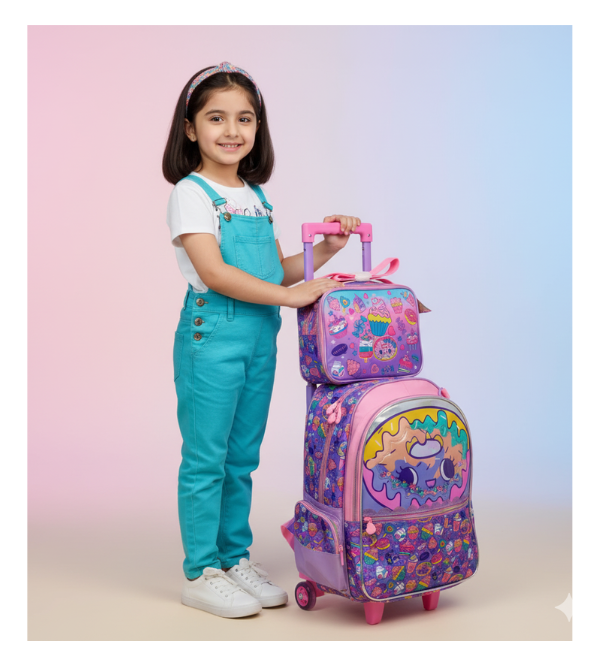 Vest Brand Cupcakes & Donuts Trolley School Bag Set with Matching Insulated Lunch Bag – Premium Kids Travel & School Set | Grade 1–5 (U2116)