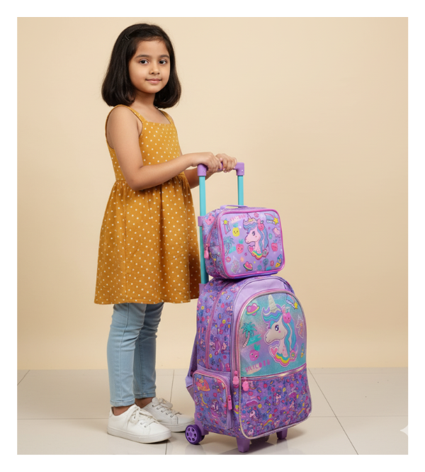 Vest Brand Unicorn Trolley School Bag Set with Matching Insulated Lunch Bag – Premium Kids Travel & School Set | Grade 1–5 (U2116)