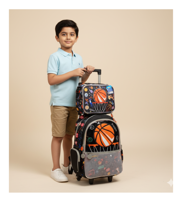 Vest Brand Basketball Trolley School Bag Set with Matching Insulated Lunch Bag – Premium Kids Travel & School Set | Grade 1–5 (U2116)