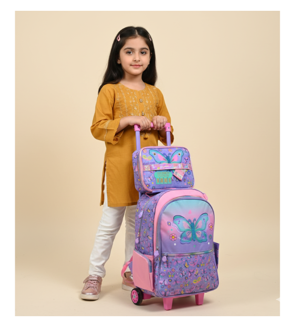 Vest Brand Butterfly Trolley School Bag Set with Matching Insulated Lunch Bag – Premium Kids Travel & School Set | Grade 1–5 (U2116)