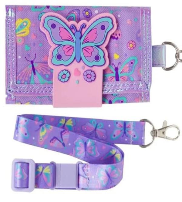 Vest Brand Adorable Butterfly Themed Trifold Kids Wallet with Lanyard – Premium Quality (U2064)