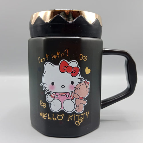 Load image into Gallery viewer, Hello Kitty Ceramic Coffee Mug With Mirrored Lid Black (G-29)
