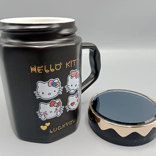 Load image into Gallery viewer, Hello Kitty Ceramic Coffee Mug With Mirrored Lid Black (G-29)
