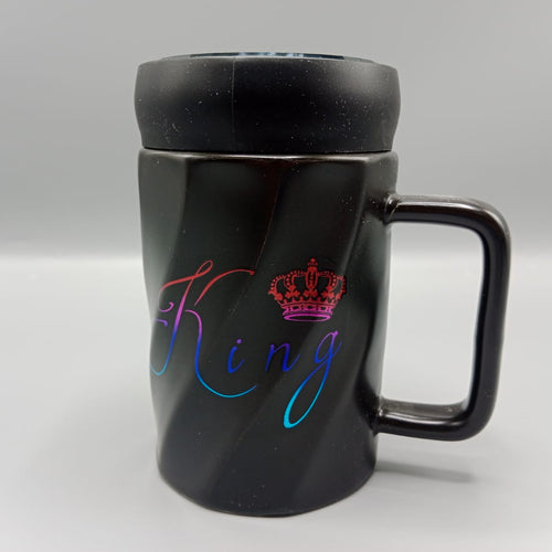 Load image into Gallery viewer, King Ceramic Coffee Mug With Mirrored Lid Black (G-22)
