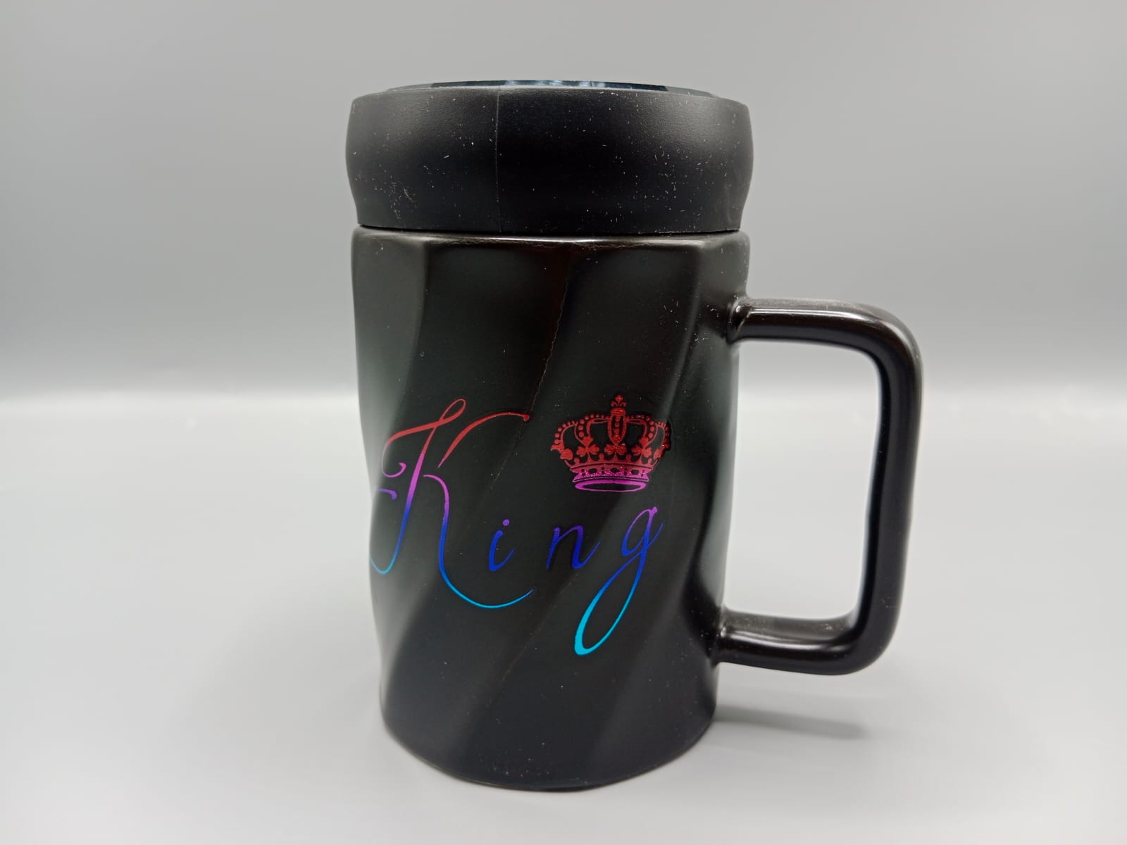 King Ceramic Coffee Mug With Mirrored Lid Black (G-22)