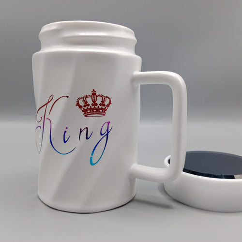 Load image into Gallery viewer, King Ceramic Coffee Mug With Mirrored Lid White (G-22)
