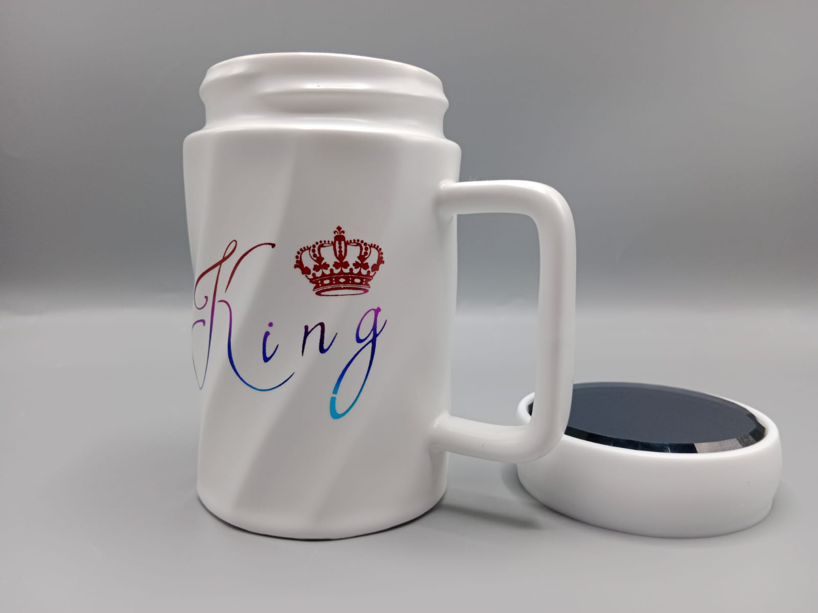 King Ceramic Coffee Mug With Mirrored Lid White (G-22)