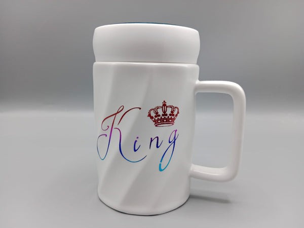 King Ceramic Coffee Mug With Mirrored Lid White (G-22)