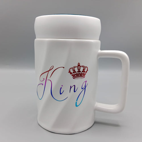 Load image into Gallery viewer, King Ceramic Coffee Mug With Mirrored Lid White (G-22)
