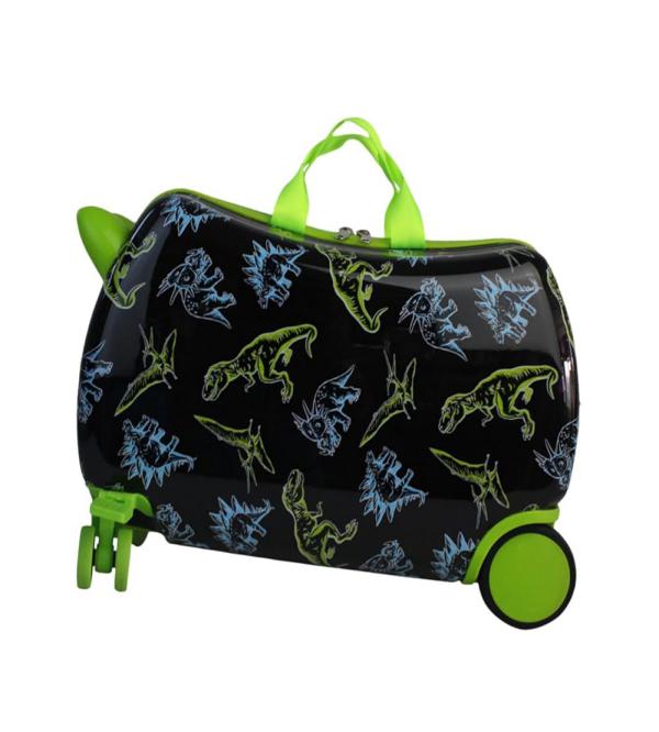 Dinosaur Ride-On Suitcase for Kids – Hard Shell, Foldable Pedals, 360° Wheels & Pull Strap (18.5 x 12.5 inches)