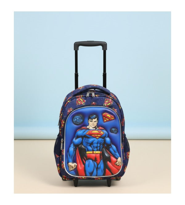 Superman Themed Small 3D Trolley Bag for Playgroup | Blue (HSD-33012)