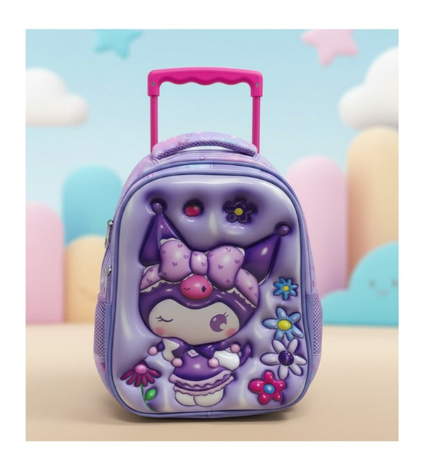 Kuromi 3D School Trolley Bag for Girls – Nursery to KG 2 | Kids Care Pakistan (8312T)