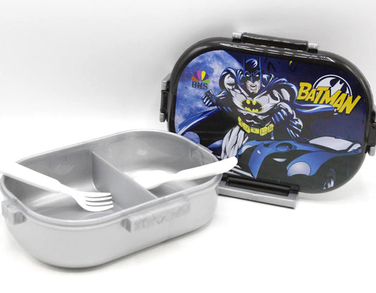 Batman Lunch Box With Two Portions, Spoon & Fork (KC5271)