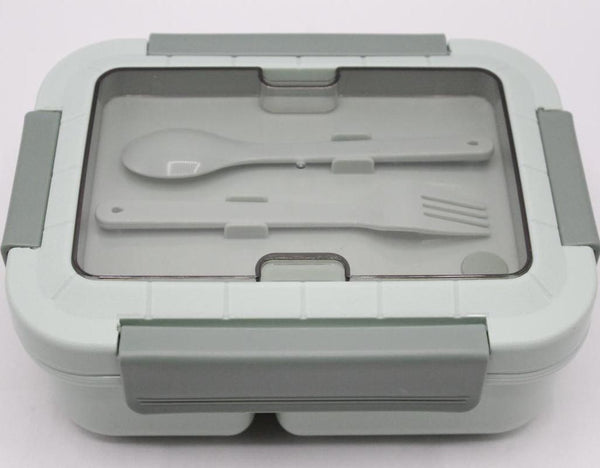 Lunch Box Green Plain With Spoon And Fork With Partition (KC5017)