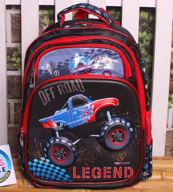 Legend Off Road Monster Truck 3D Light Up School Bag for Grade 1 & Grade 2 (KC5741)