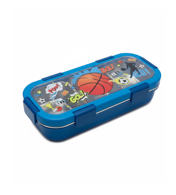 Basketball Three Portion Stainless Steel Lunch Box with Spoon & Fork – 10.5 x 4 Inches (TQ-YC1)