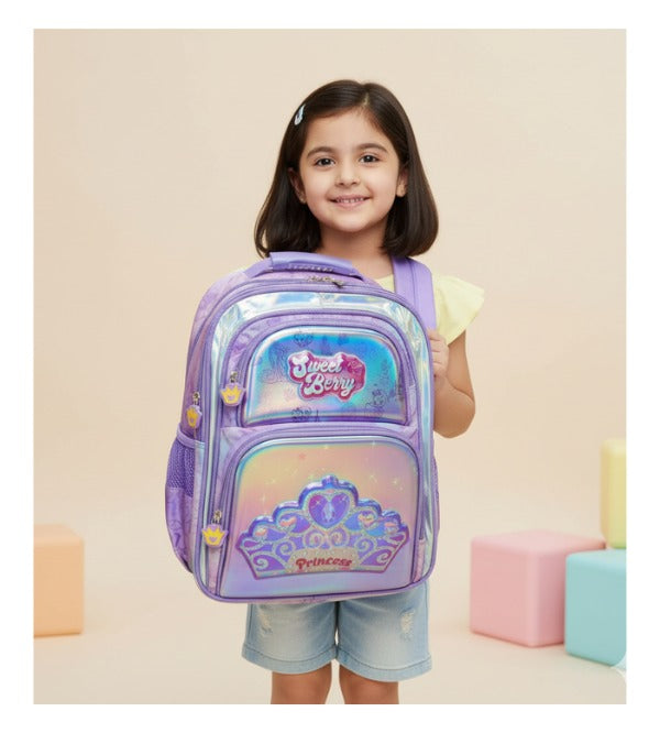 Sweet Berry Princess 3D School Bag – Large 16 Inch Purple | Durable & Spacious Backpack for Girls | Grade 2–4 (16005)