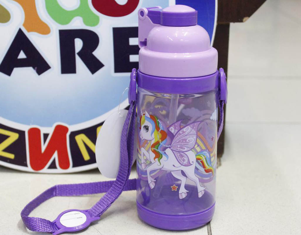 Unicorn Water Bottle With Straw 400 ml Purple (KC5472)