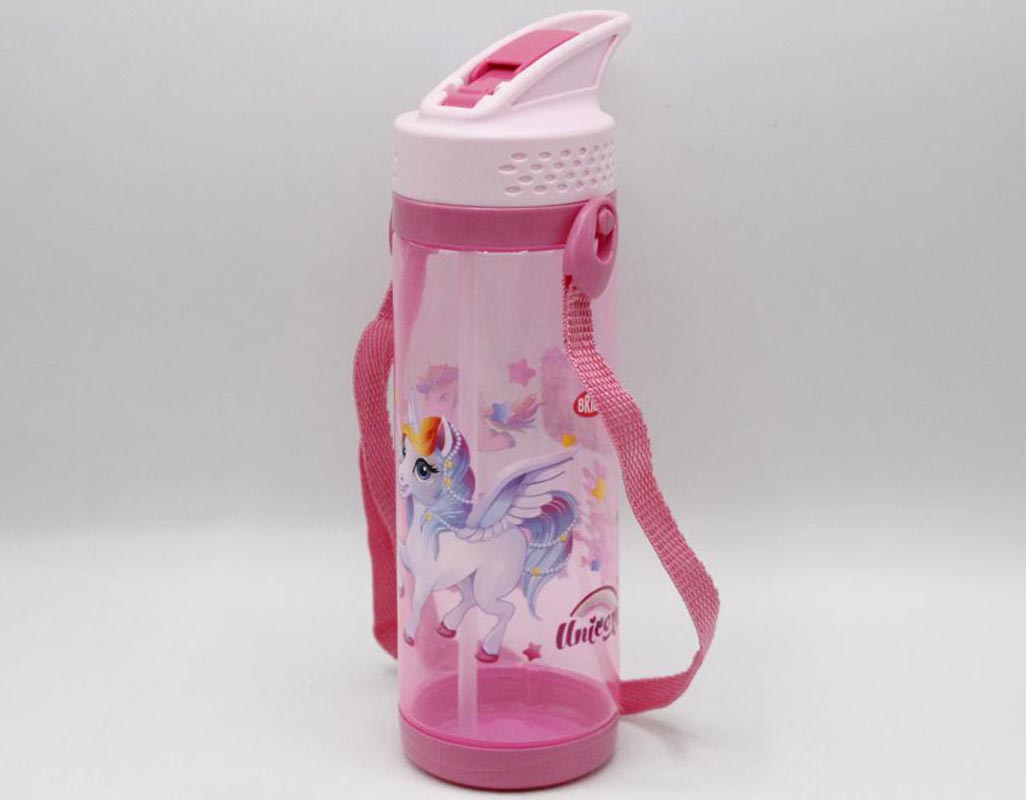 Unicorn Water Bottle With Straw 600 ml Pink (KC5311)